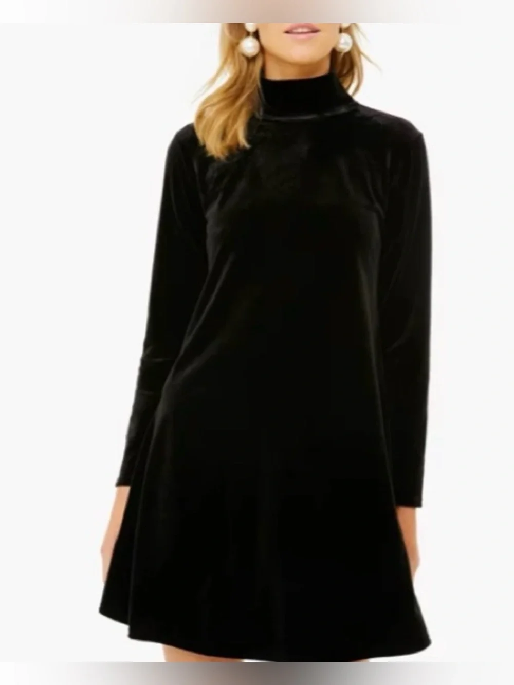POMANDER PLACE Black Velvet Mock Neck Mottershead Mini Dress Size Medium